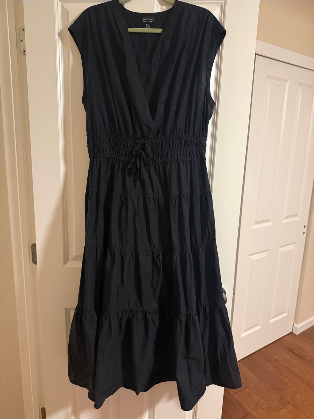 Nicole Miller Sleeveless Black Tiered Maxi Dress with Drawstring Waist